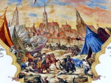 Die Belagerung Rottweils im Hauptdeckenfresko in der Predigerkirche Rottweil Die Belagerung Rottweils im Hauptdeckenfresko in der Predigerkirche Rottweil