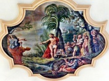 Dreifaltigkeitskapelle Unterfahlheim Deckenbild: Johannes der Täufer J. Wannenmacher Die beiden Johannes in himmlischer Glorie